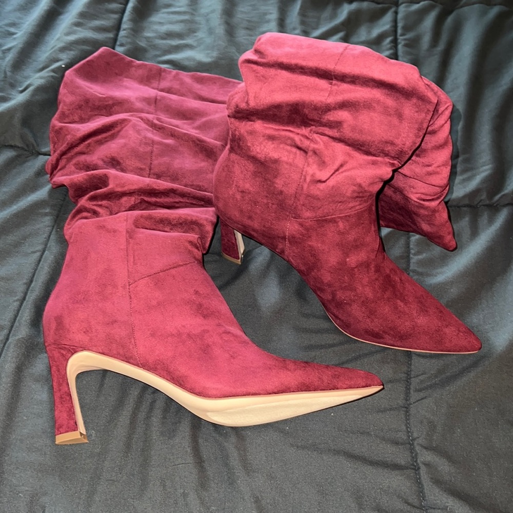 Scrunch maroon heeled boots size 9 brand new